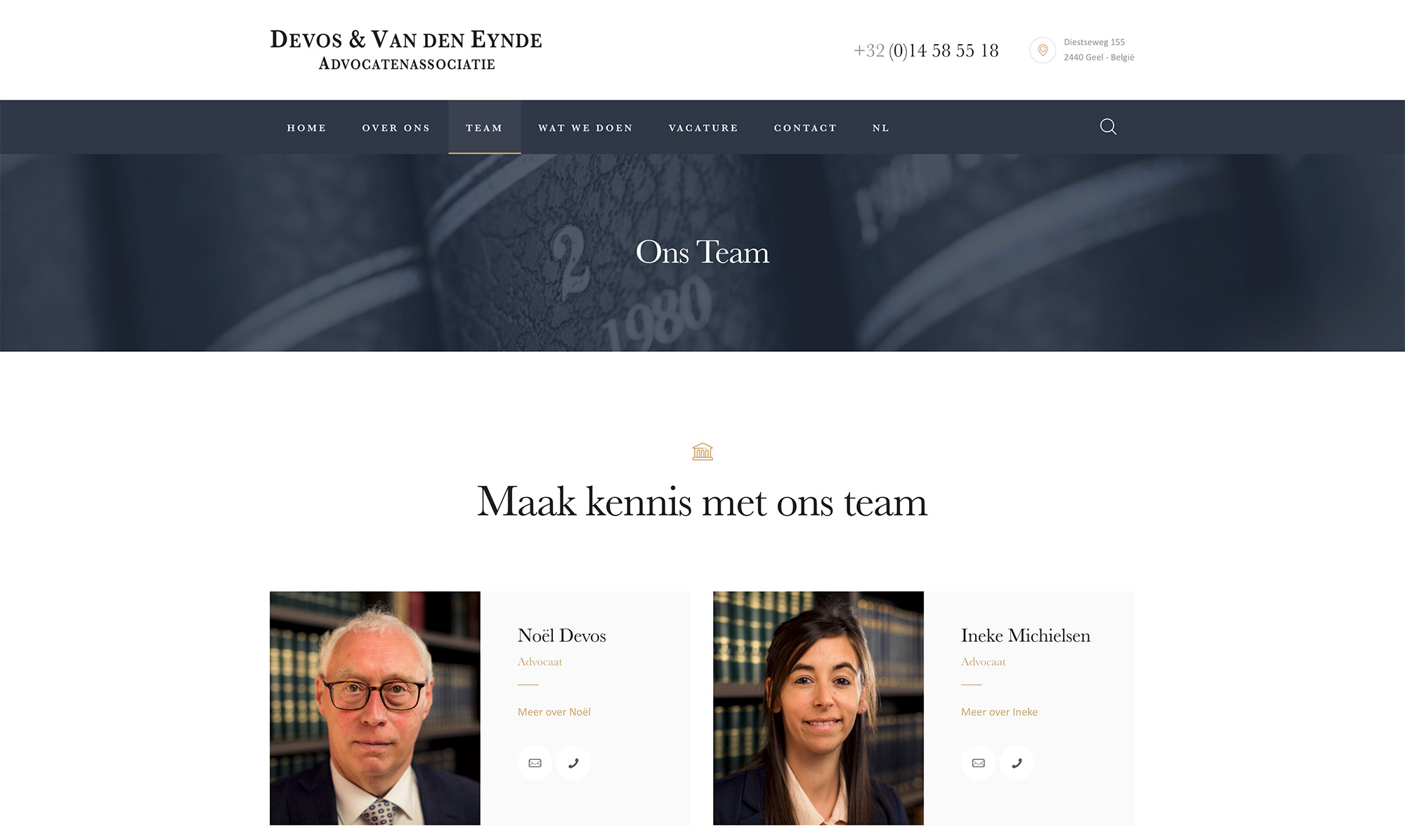 Screenshots van de website van advocatenkantoor Devos & van den Eynde