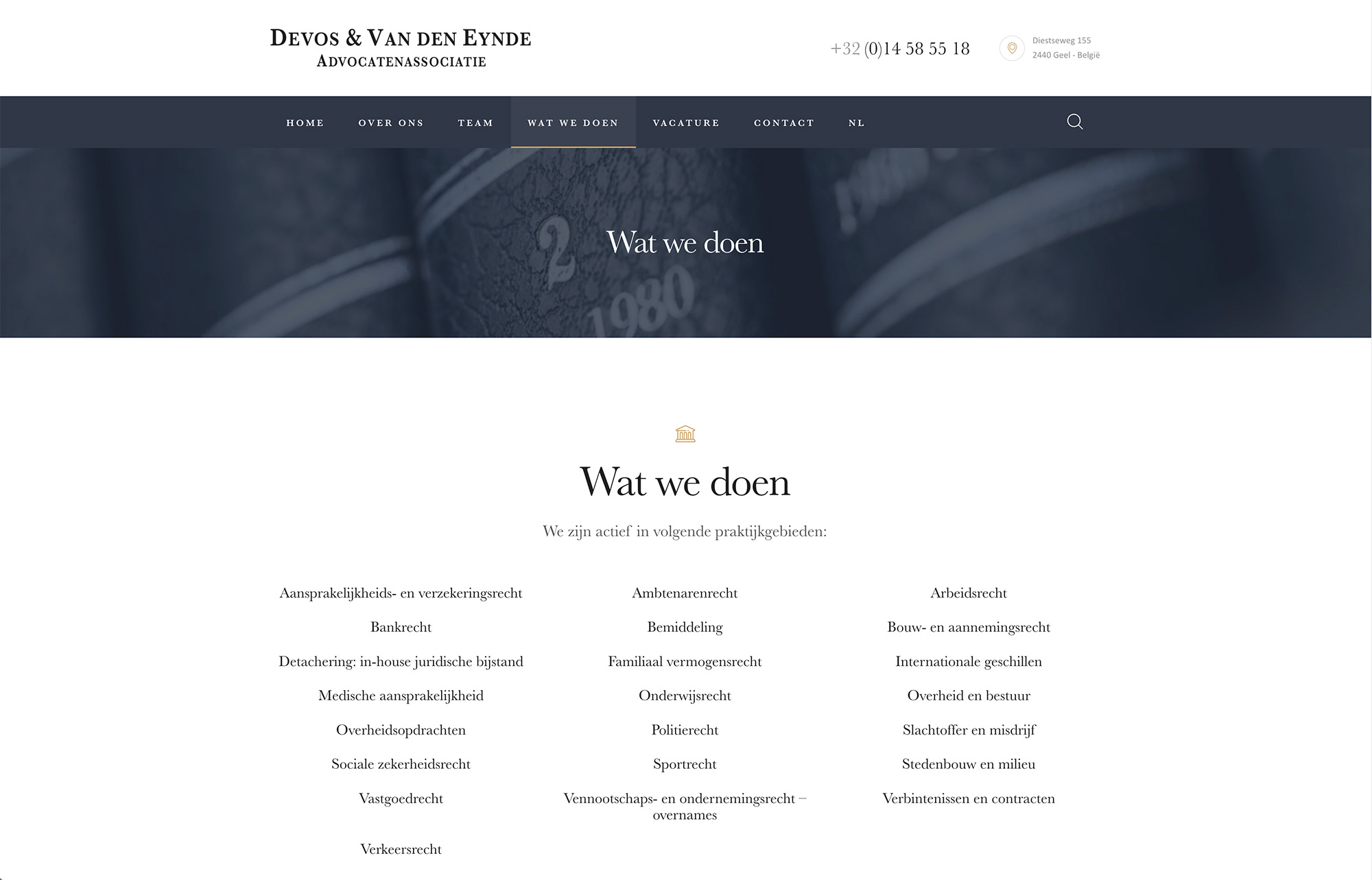 Screenshots van de website van advocatenkantoor Devos & van den Eynde